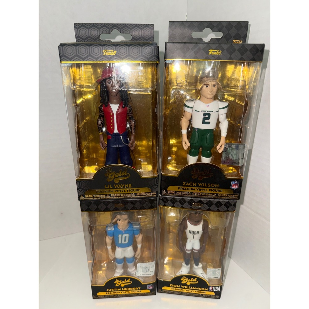Funko Gold Vinyl Figure Lot Lil Wayne Zach Wilson Justin Herbert Zion Williamson